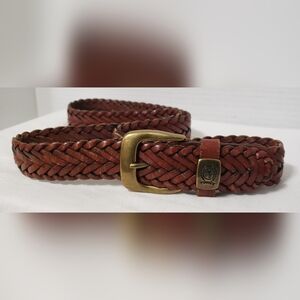 Vintage Tommy Hilfiger Men’s Brown Leather Braided Belt Brass Crest Logo 36